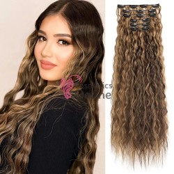 Extensie de par Full Head delux Wave de 55 cm, Saten Inchis cu Blond PC64H27#